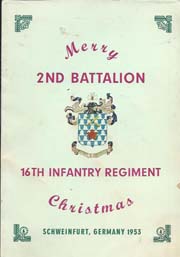 1953 2nd Battalion 16th Infantry Menu Schweinfurt Germany Christmas Menu