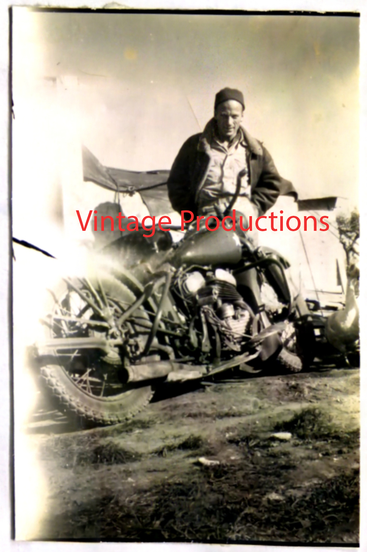 WWII Photo Of Airman With Motorcycle