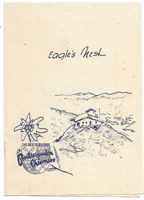 1950's Eagle's Nest Berchtesgarden Lunch Menu