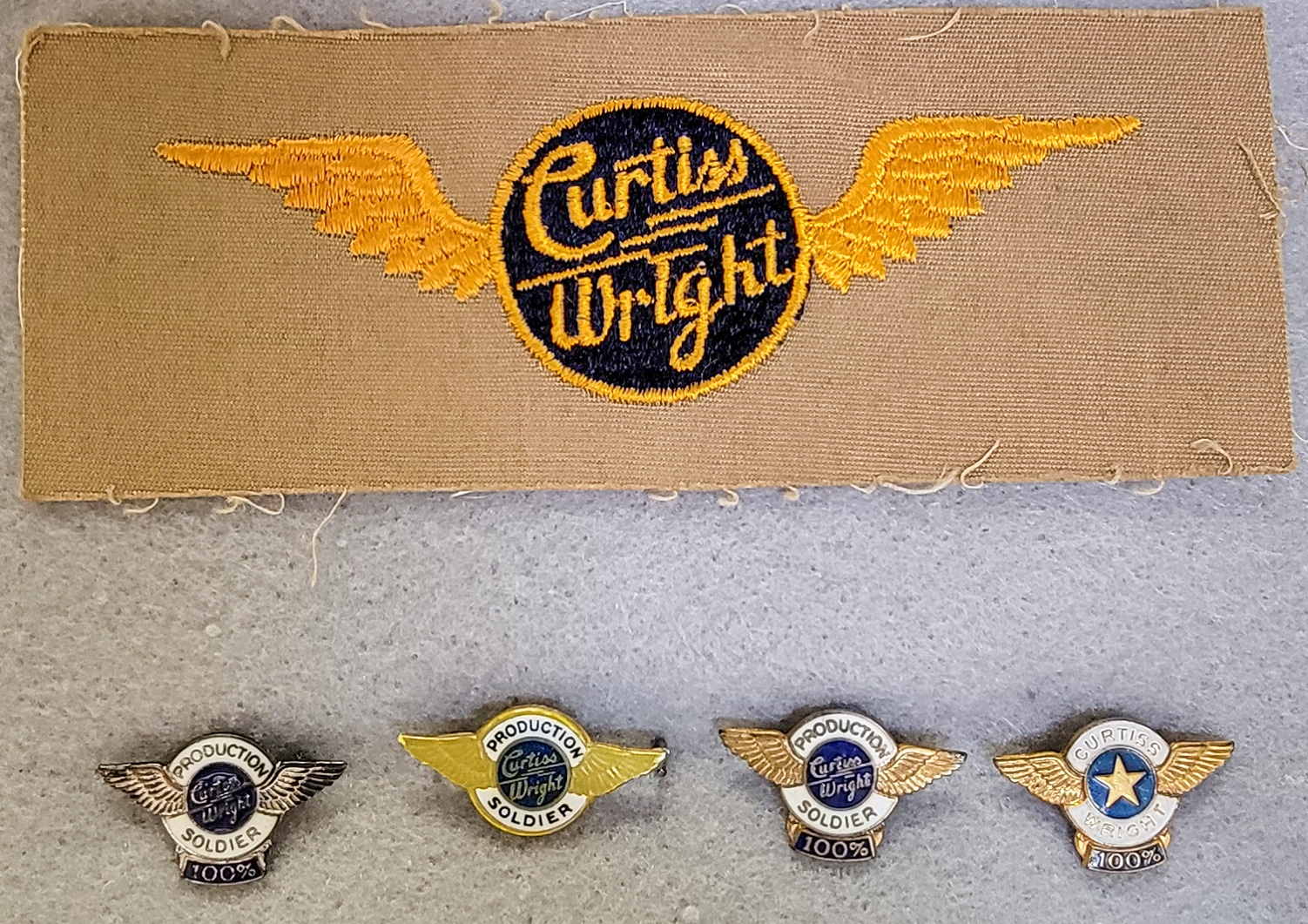 WWII Home Front Curtiss Wright War Worker Pin and Patch Set
