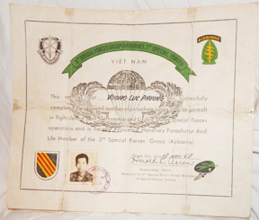 Vietnam LLDB Certificate For ARVN SF Member That Completed The Incountry 5th Group Course