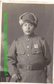 WWII Japanese China Front Army Soldier With Squadron Marking Over Pocket Photo