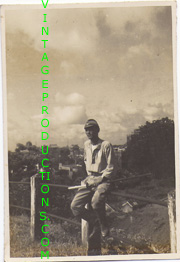 WWII Japanese Army Officer In Tropical Uniform Holding Sword Photo