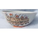 1930's New Old Stock Japanese Home Front Rice Bowl With Bi-Planes in flight, a group of marching soldiers and a rising sun flag Graphics