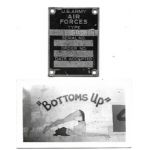 WWII AAF Bottoms Up B-24 Data Plate And Nose Art Photo