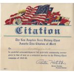 WWII Los Angeles Area Victory Chest Citation Of Merit