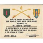Vietnam 1st Squadron 4th Cavalry Certificate Of Appreciation