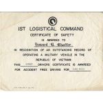 Vietnam 1st Logistical Command Safe Drivers Certificate