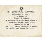 Vietnam 1st Logistical Command Safe Drivers Certificate