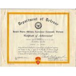 Vietnam MACV Certificate Of Achievement To A Marine Corps Captain