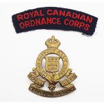 WWII Royal Canadian Ordnance Corps Shoulder Title and cap badge