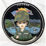 Vietnam US Navy Seabees Keane Type Big Eye Soldier Velvet Wall Hanger