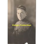 ​WWI era Portrait of a soldier with medical disc on the collar.