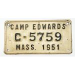 1950s Camp Edwards Car License Plate
