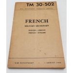 WWII US War Department Manual Handbook On French Military Dictionary