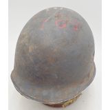 US Navy marked WWII M1 Helmet and Liner Front seam, Fixed bale with Hawley liner