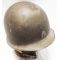 WWII era front seam, fixed bale helmet painted with tech sergeant stripes