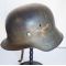 WWII M42 German Luftwaffe Helmet Normandy Camo Pattern with Bullet Hole