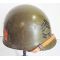WWII era helmet liner that has been painted with the 51st Infantry Division with Sergeant 1st Class rank on the front.