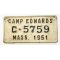 1950s Camp Edwards Car License Plate